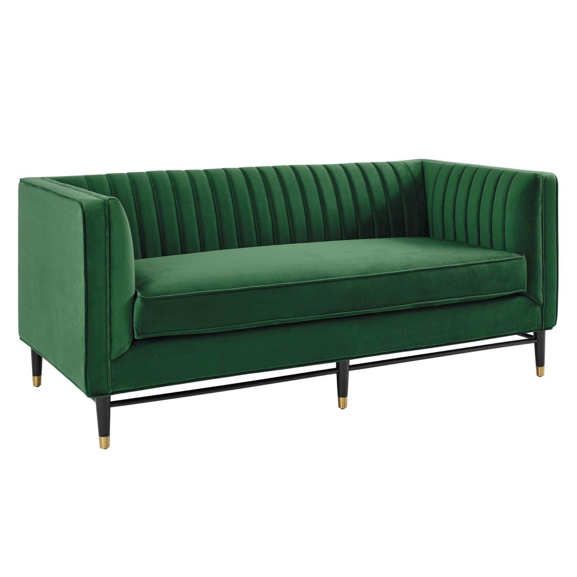 Devote Channel Tufted Performance Velvet Loveseat Emerald - Modway: Glam Deco Style, Stain-Resistant, Gold Accents