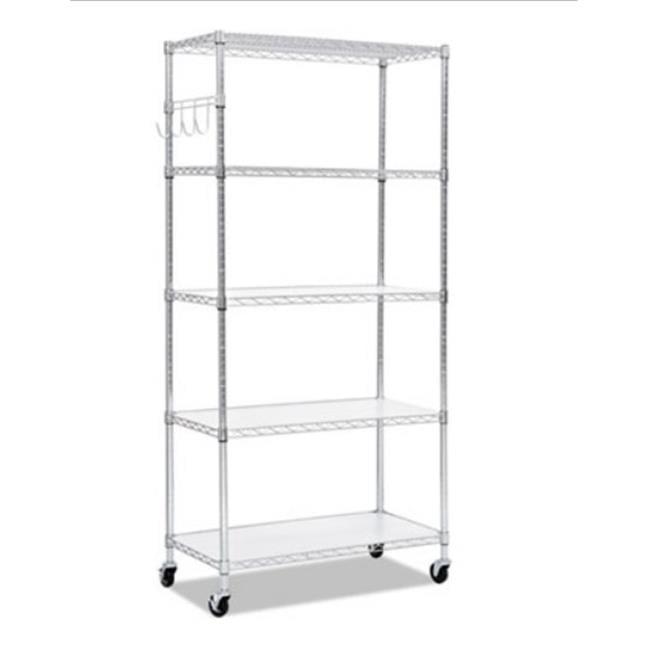 Alera 5-Shelf Wire Shelving Kit with Casters and Shelf Liners, 36w x 18d x 72h, Silver