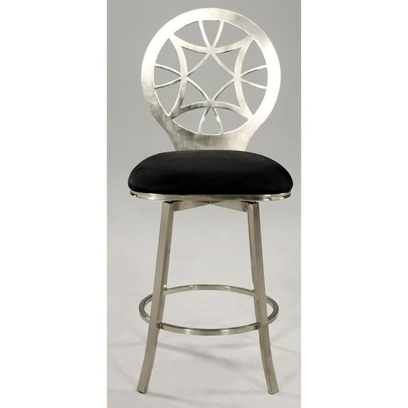 0410 Bella Vita Laser Cut Round Back Memory Swivel Counter Stool in Black Microfiber