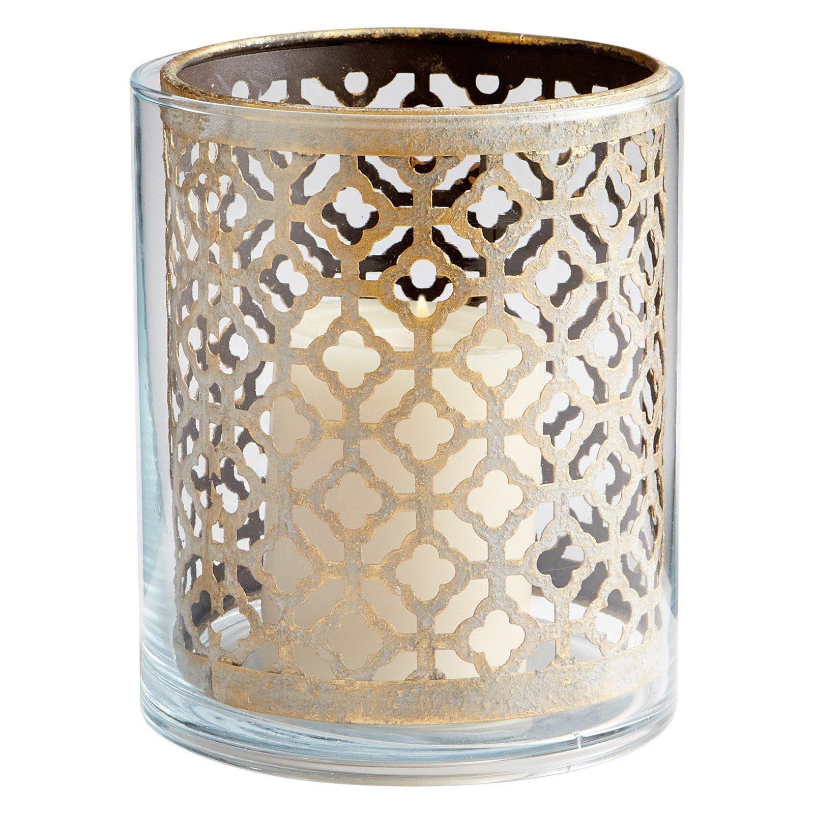 Gold and Glass Contemporary Hurricane Candleholder