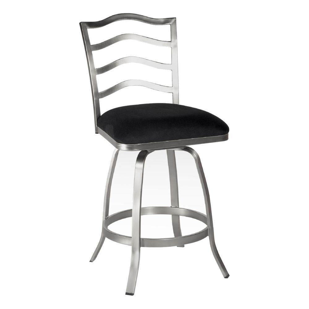 Ella Adjustable Black Fabric Swivel Counter Stool with Nickel-Plated Frame