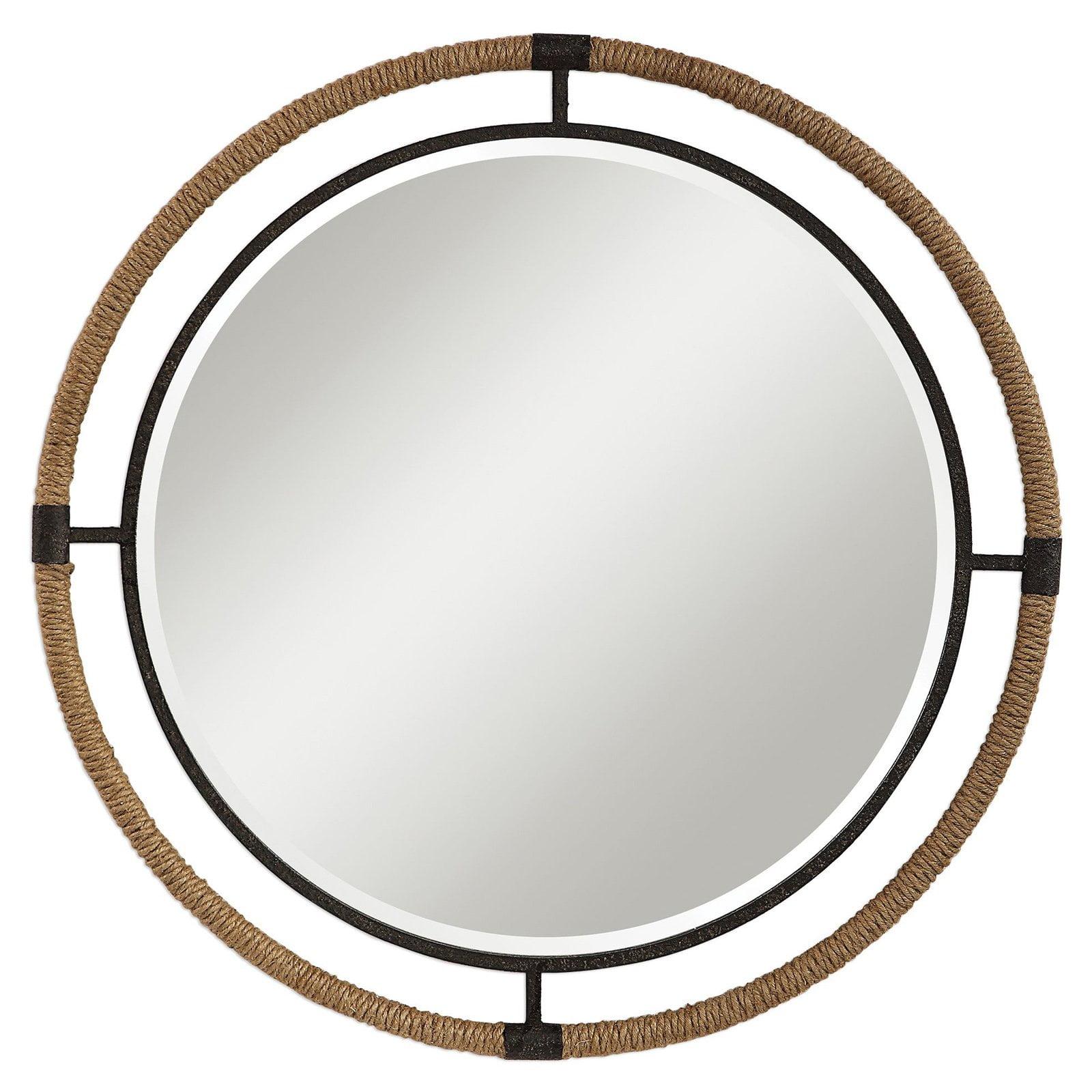 Melville Rustic 29.5" Round Mirror with Natural Rope Accent