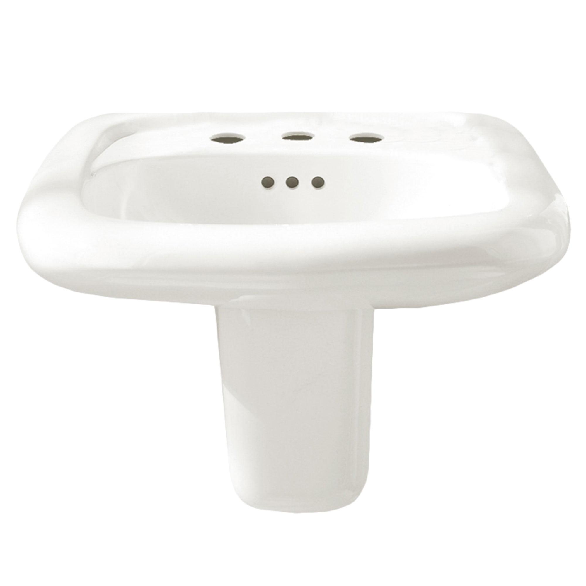 White Ceramic Wall-Mount Rectangular Bathroom Sink with Overflow