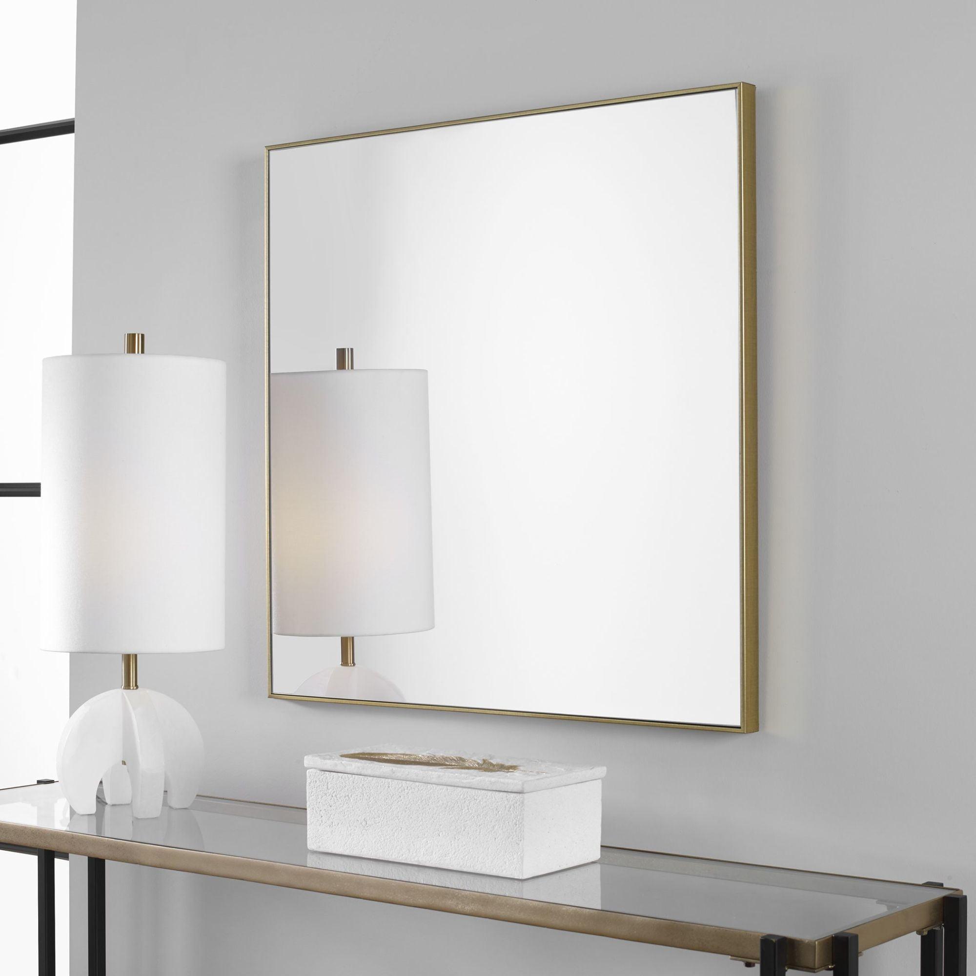 Contemporary Brushed Gold 29" Square Wood Vanity Mirror