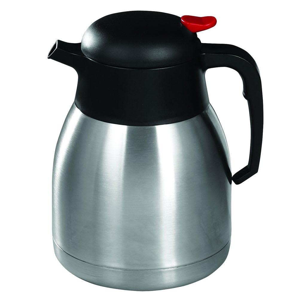 Silver Stainless Steel Insulated Carafe with Red Push Button, 40.6 oz