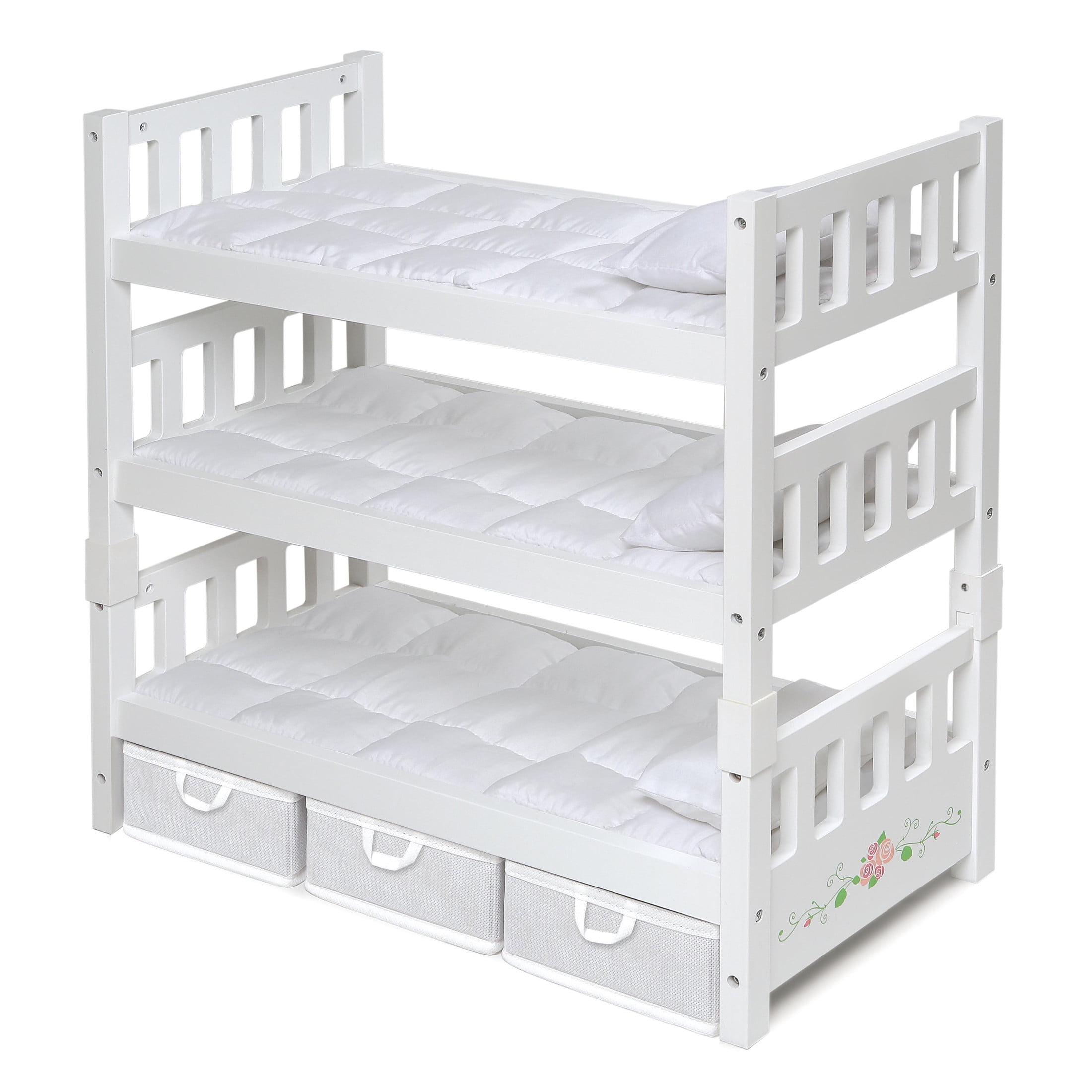 Badger Basket 1-2-3 Convertible Doll Bunk Bed with Bedding, Baskets, and Free Personalization Kit