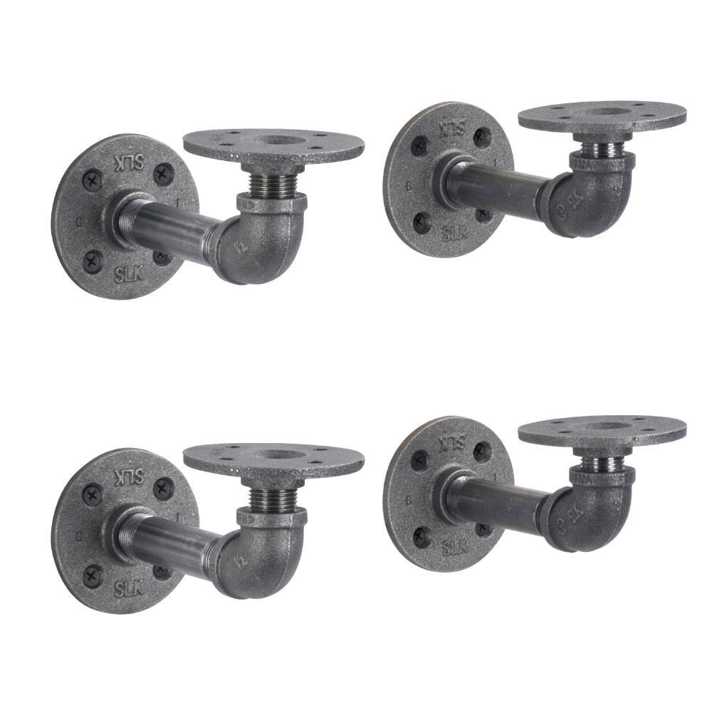 1/2 In. Black Pipe Wall Mounted Double Flange Angled Shelf Bracket Kit (Set of 4)