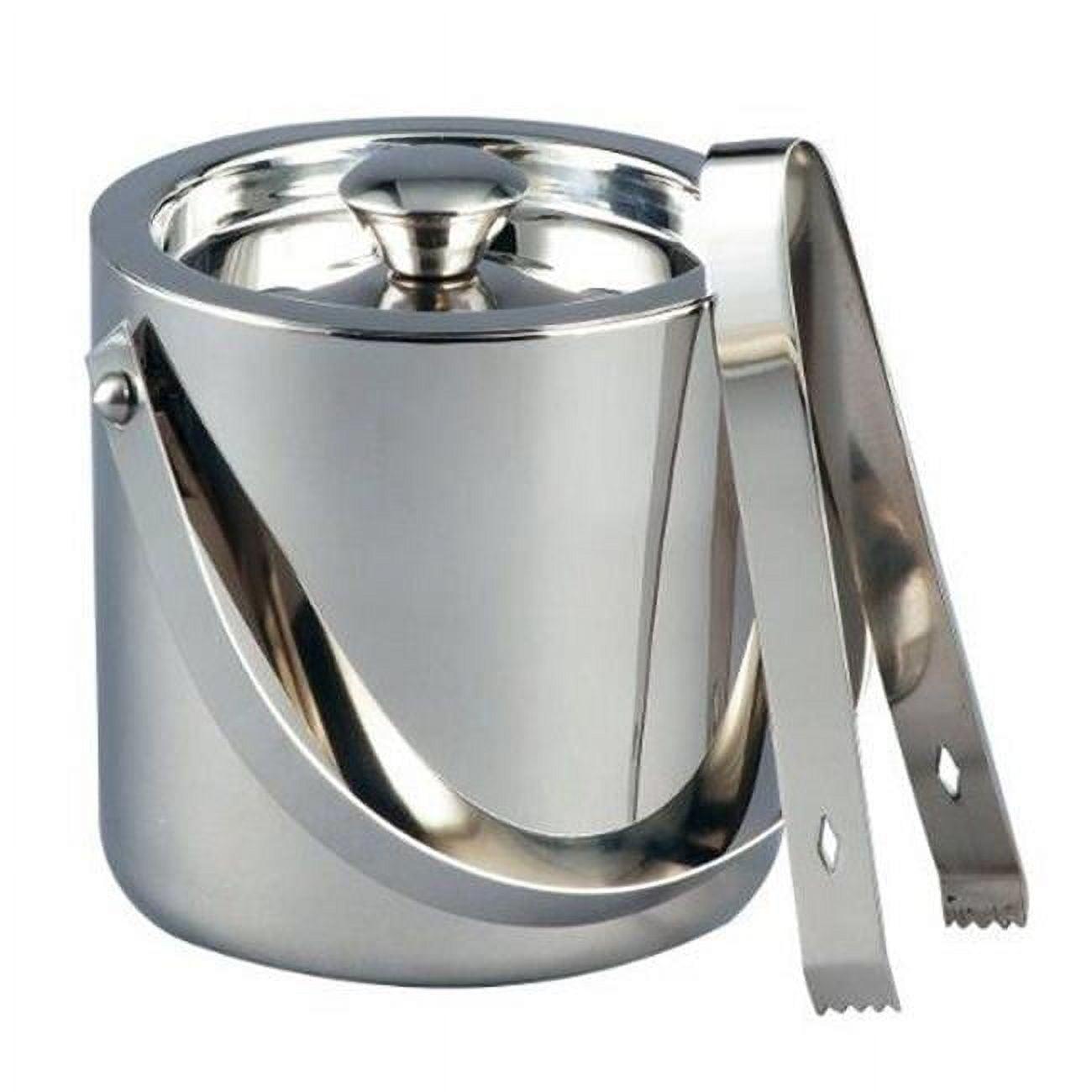 1.5 Quart Silver Stainless Steel Ice Bucket with Tongs