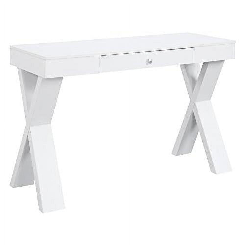 Newport Crisscross White Desk with Sleek Storage Drawer