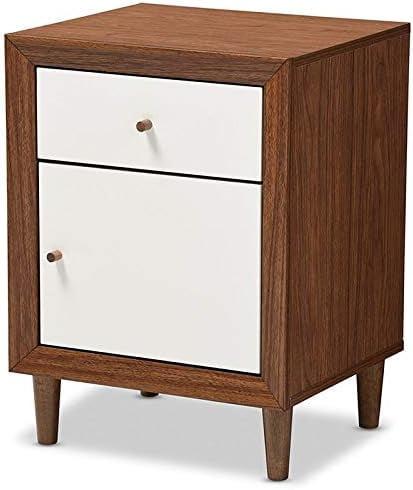 Scandinavian Mid-Century Modern White & Walnut 1-Drawer Nightstand