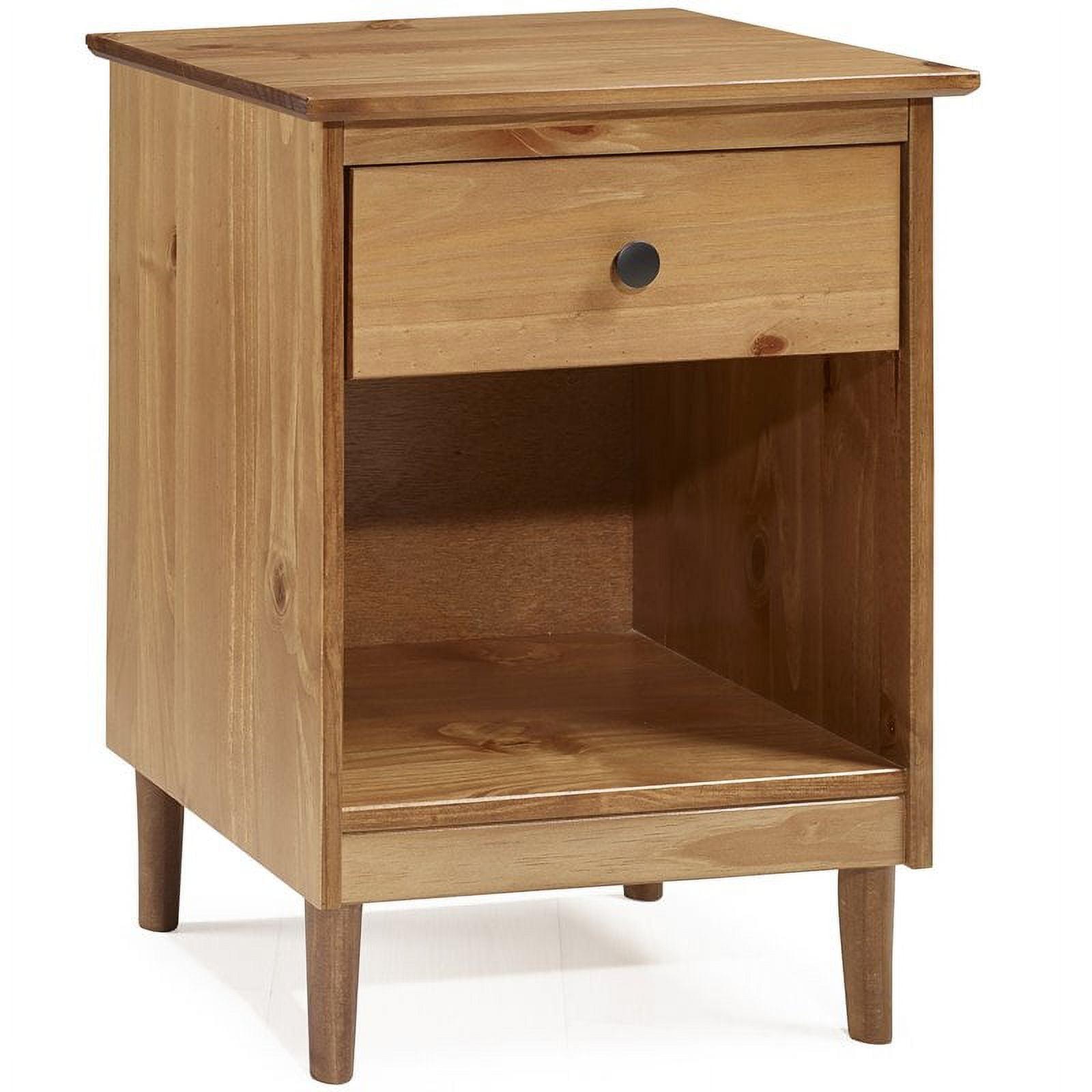 Caramel Solid Pine 1-Drawer Nightstand with Open Shelf