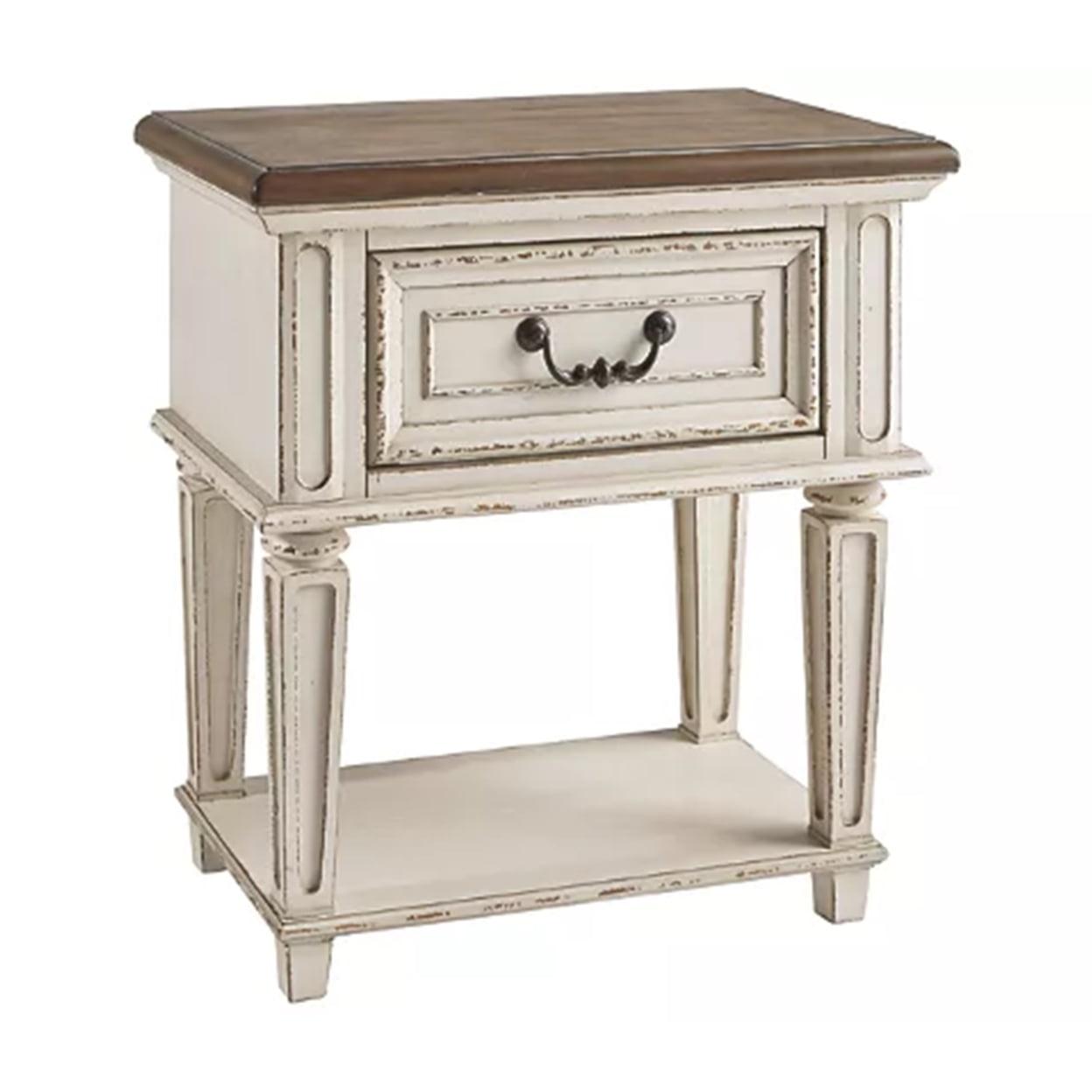 1 Drawer Wooden Frame Nightstand with Tapered Legs Brown and Antique White - Saltoro Sherpi