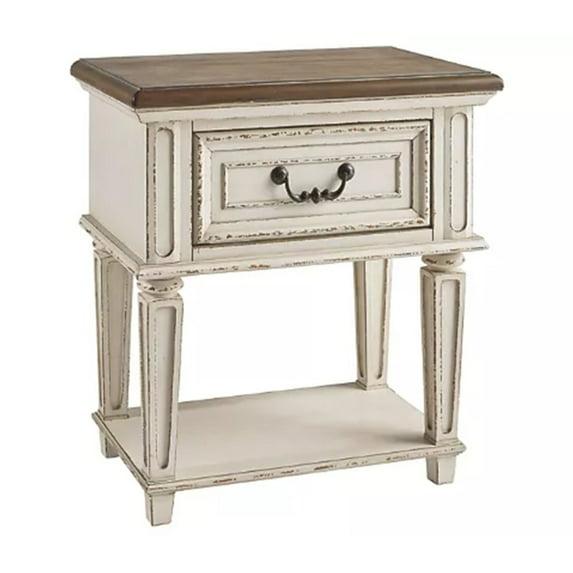 1 Drawer Wooden Frame Nightstand with Tapered Legs Brown and Antique White - Saltoro Sherpi