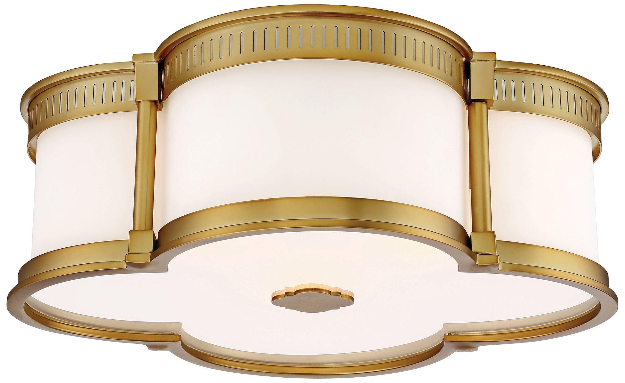 Minka Lavery Modern Ceiling Light Flush Mount Fixture 16 1/4" Liberty Gold LED Etched White Glass Shade for Bedroom Kitchen House