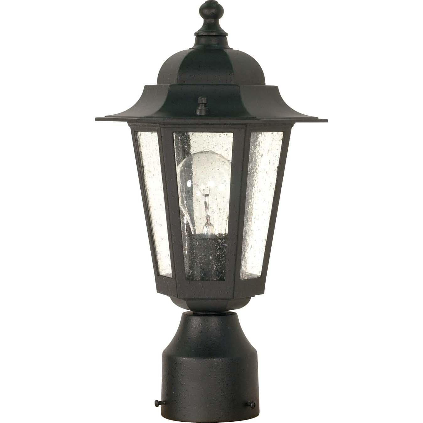 Cornerstone Textured Black 14.25" Outdoor Post Lantern with Clear Seed Glass