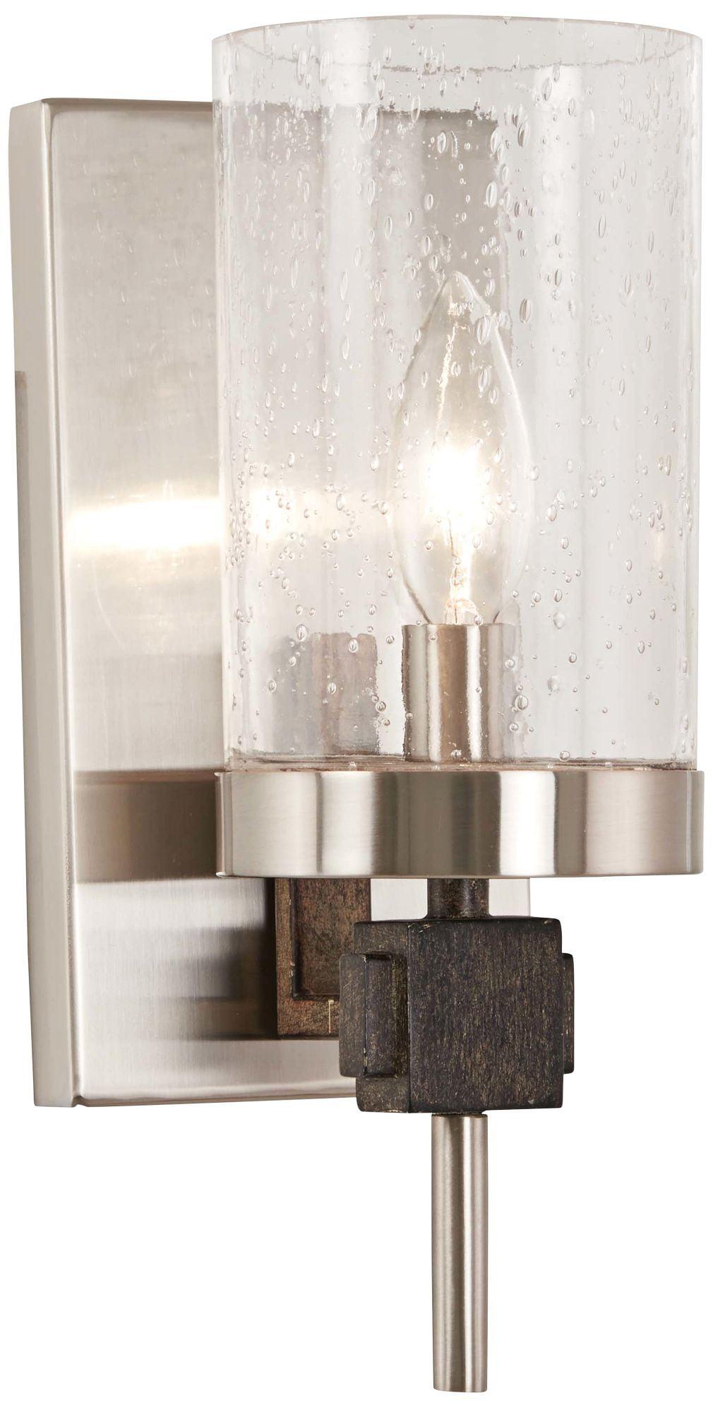 Brushed Nickel and Stone Grey Wall Sconce with Clear Seeded Glass