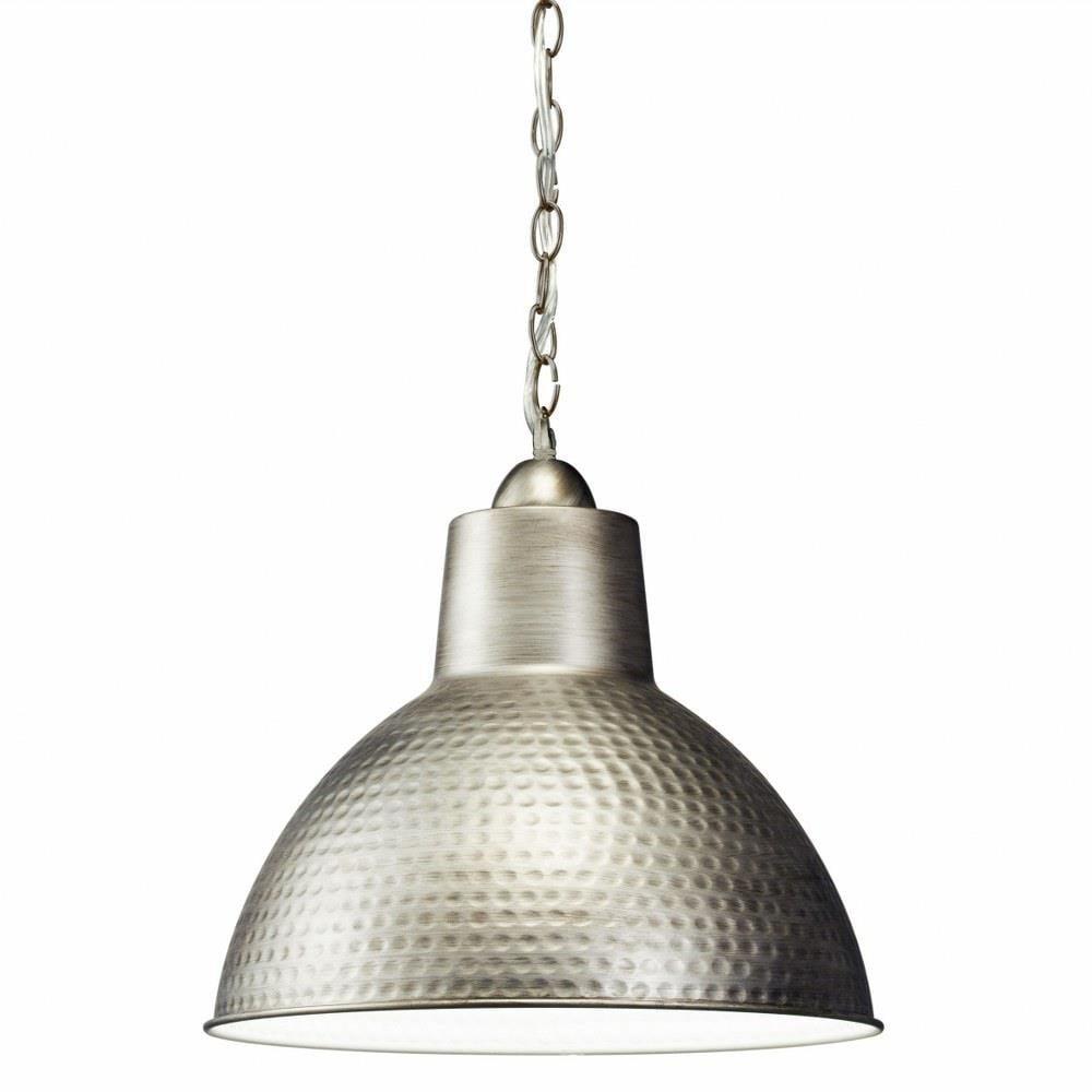 Antique Pewter Hammered Metal Dome Pendant Light