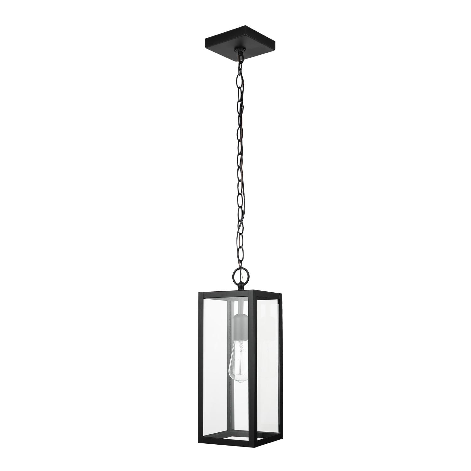 1-Light Matte Black Outdoor Pendant Lighting with Clear Glass Shade