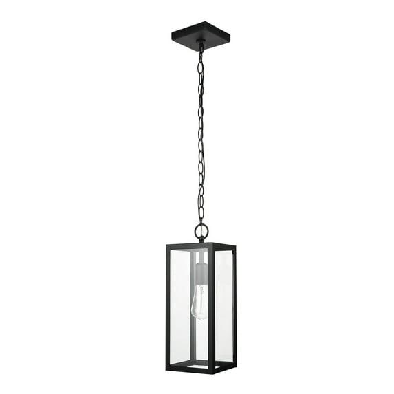 1-Light Matte Black Outdoor Pendant Lighting with Clear Glass Shade