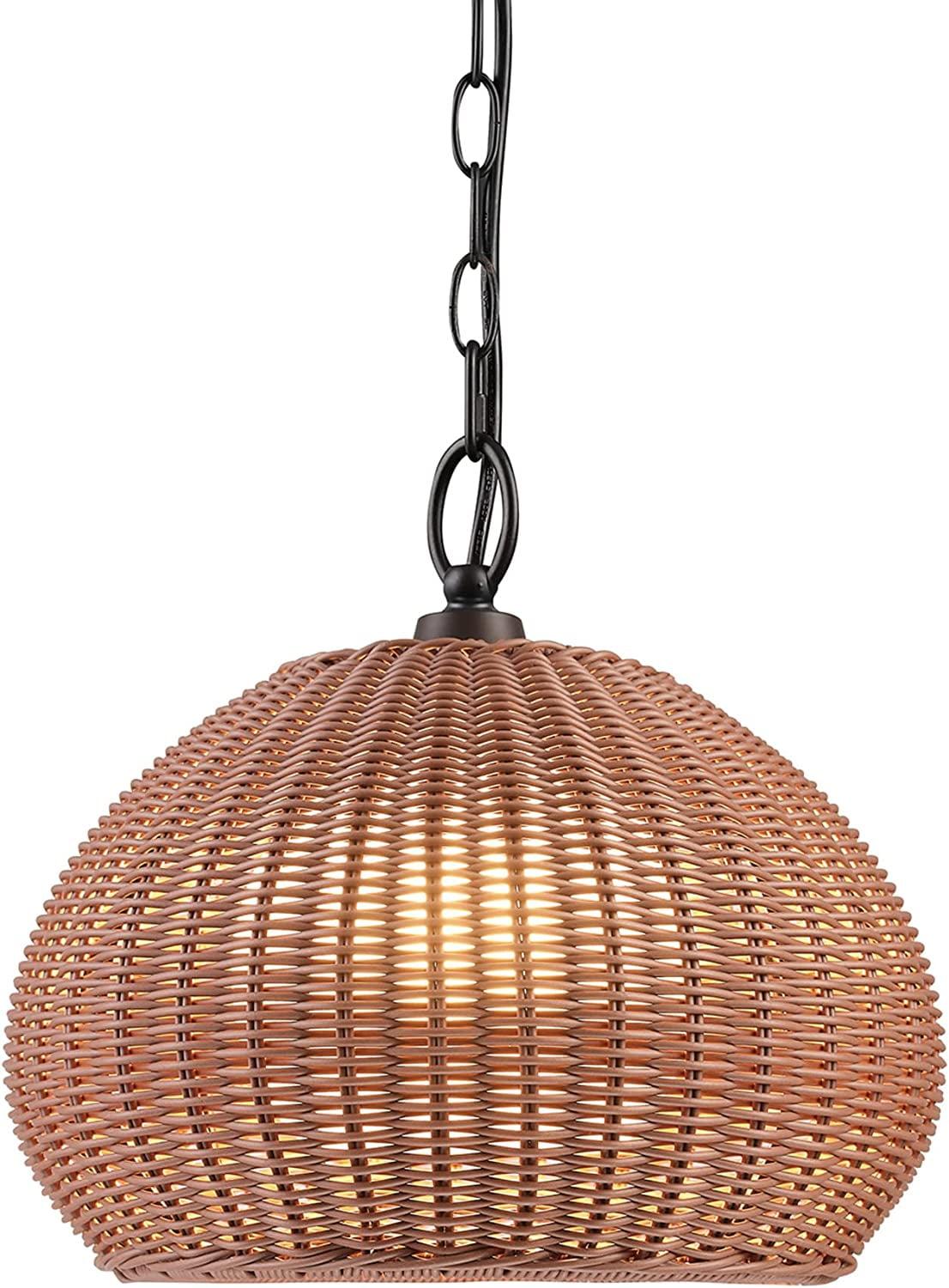 Bronze Rattan Shade Indoor/Outdoor Pendant Light