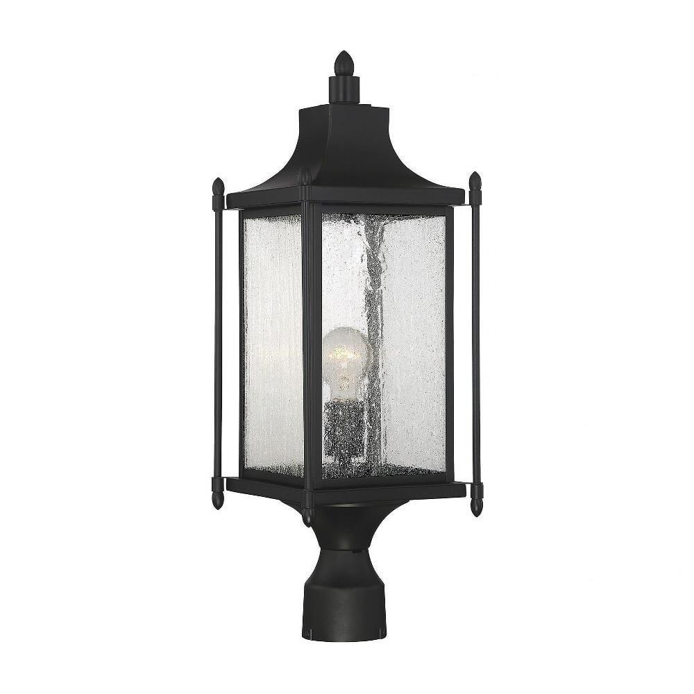 Black Transitional Outdoor Post Lantern with Clear Seeded Glass