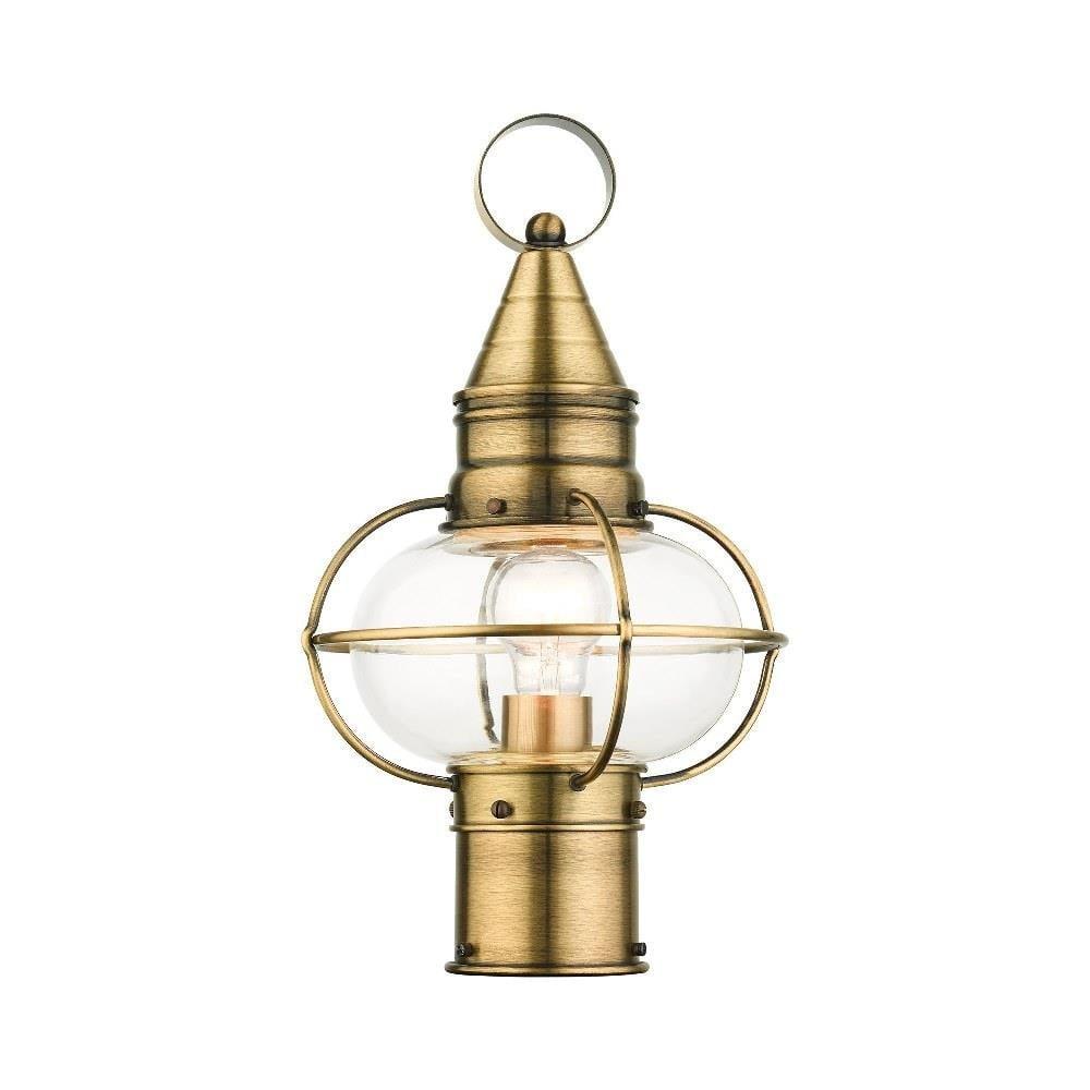 Antique Brass 15" Outdoor Post Lantern with Clear Glass Globe