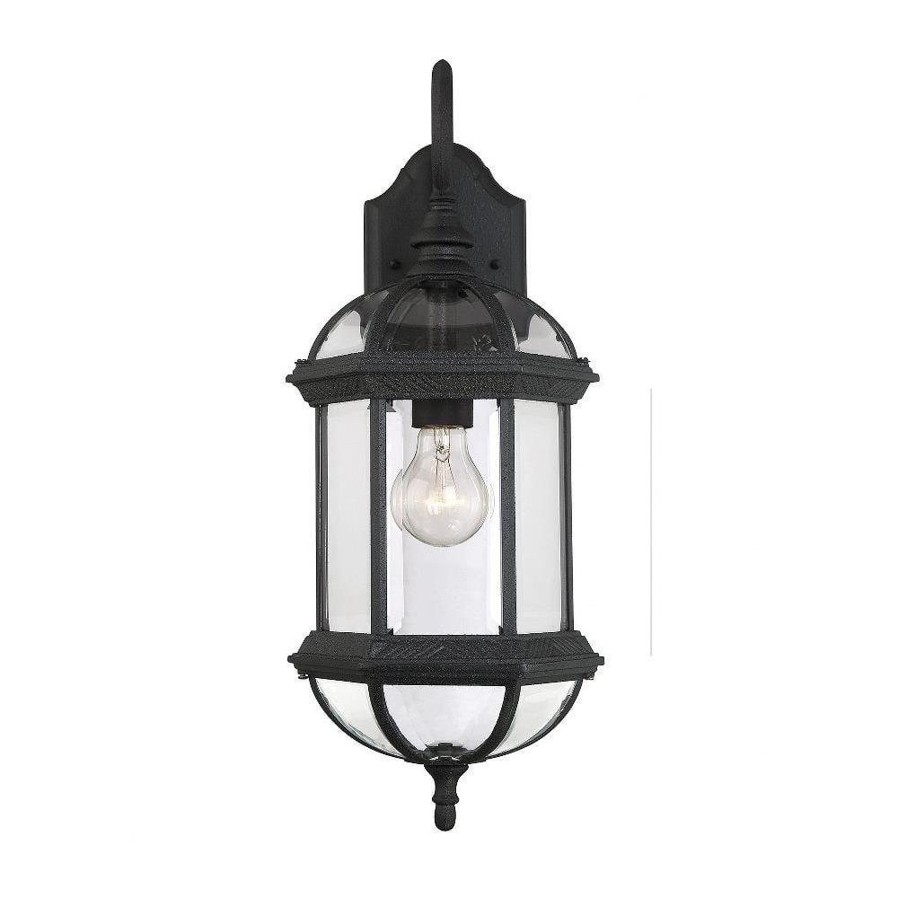 Textured Black and Clear Glass Outdoor Wall Lantern