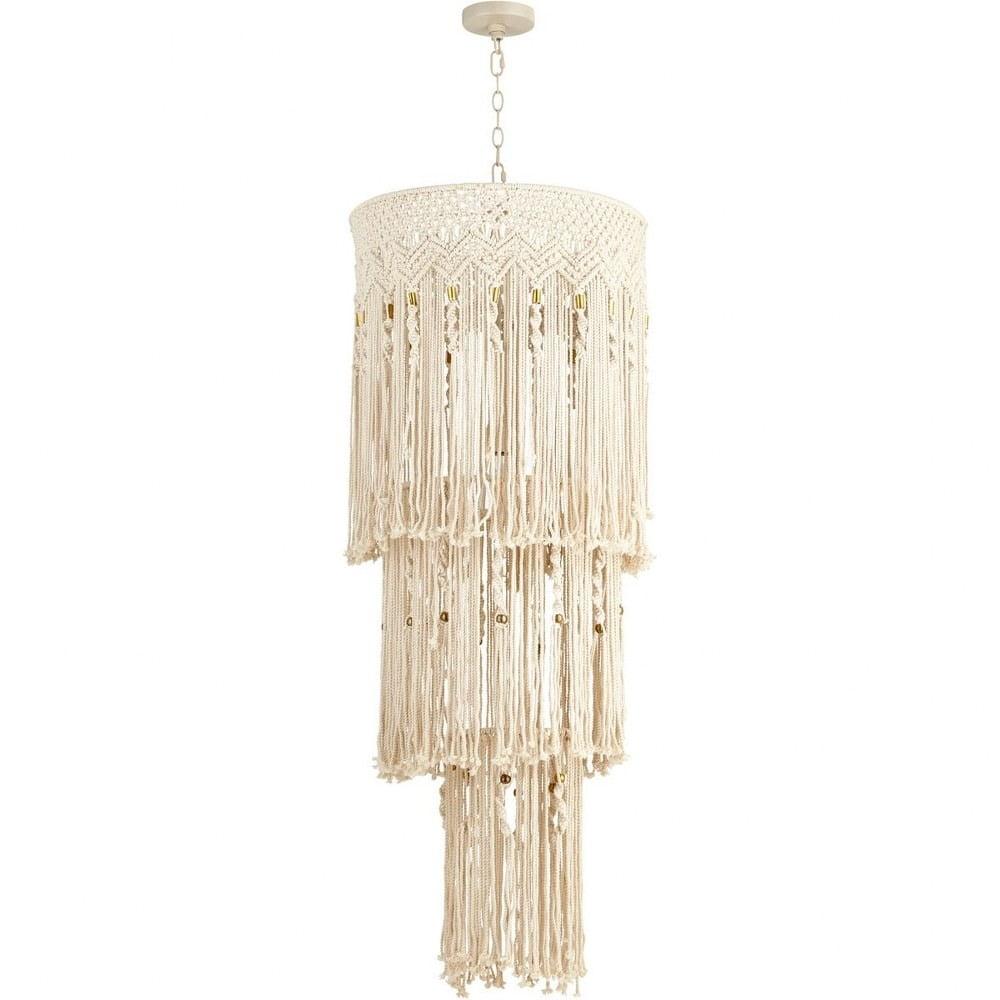 Boho Shabby Elegance White Cotton Macrame Pendant Light