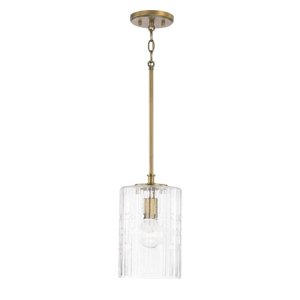 Emerson Aged Brass 1-Light Pendant with Embossed Seeded Glass