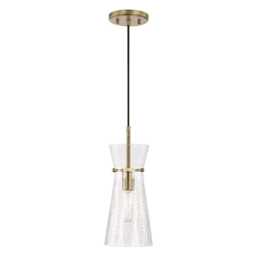 Mila Aged Brass Pendant with Clear Half-Crackle Glass Shade