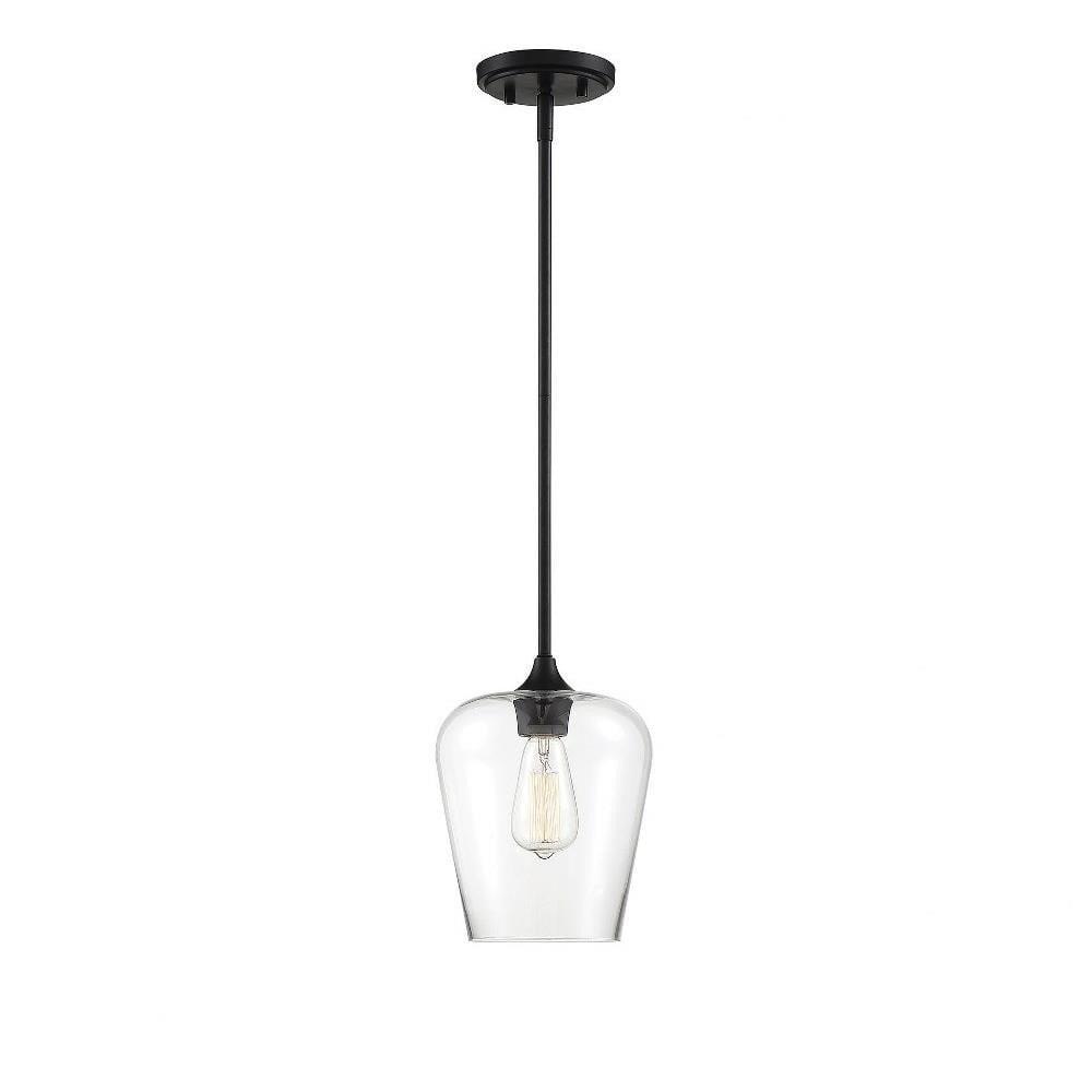 Matte Black Single Light Bell Pendant with Clear Glass Shade