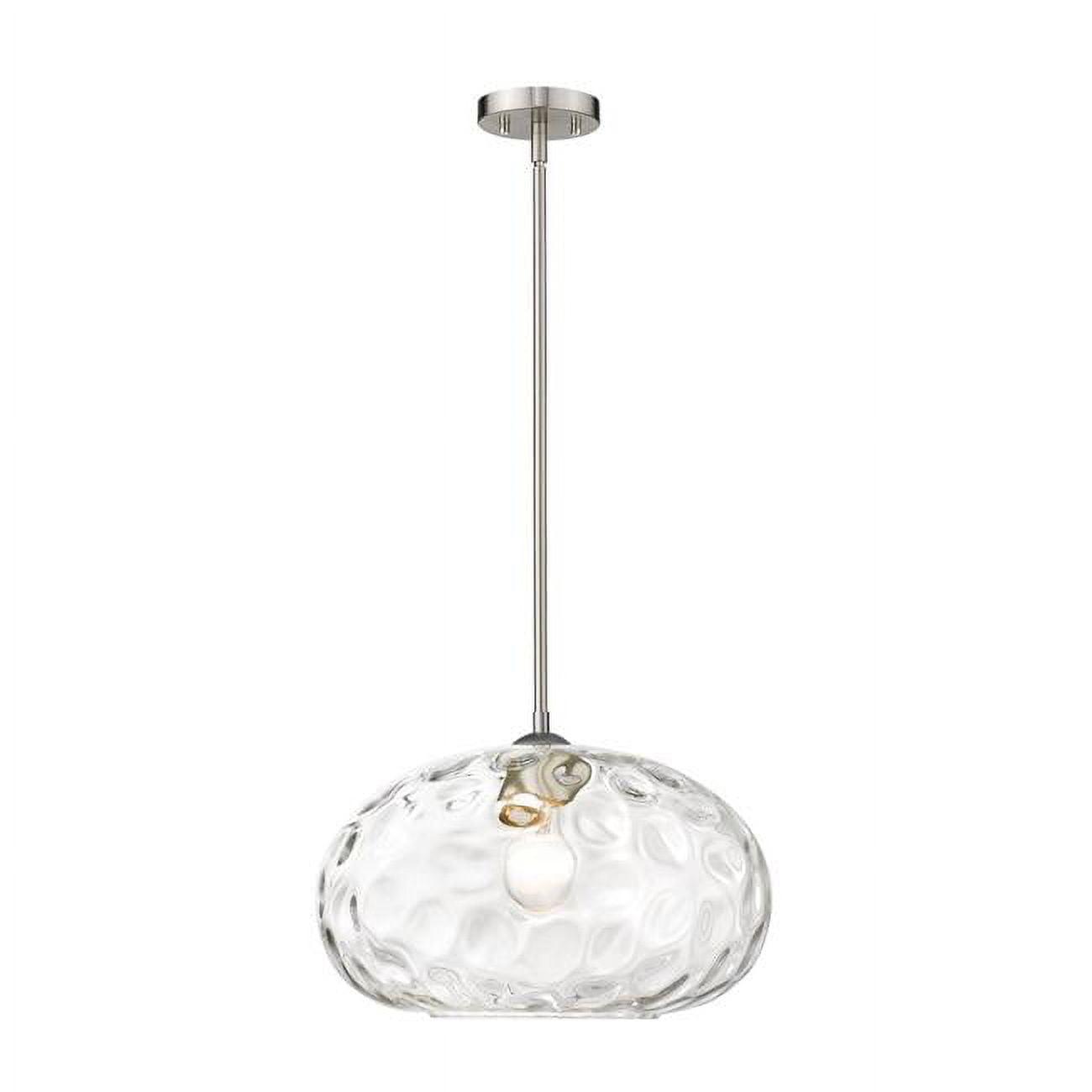 Chloe Contemporary 14" Water-Textured Glass Pendant in Brushed Nickel