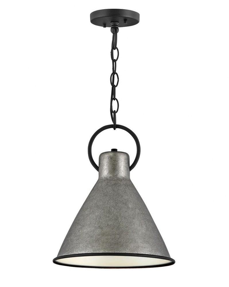 Rustic Pewter 15.5'' Single Light Metal Pendant with Distressed Black Accents