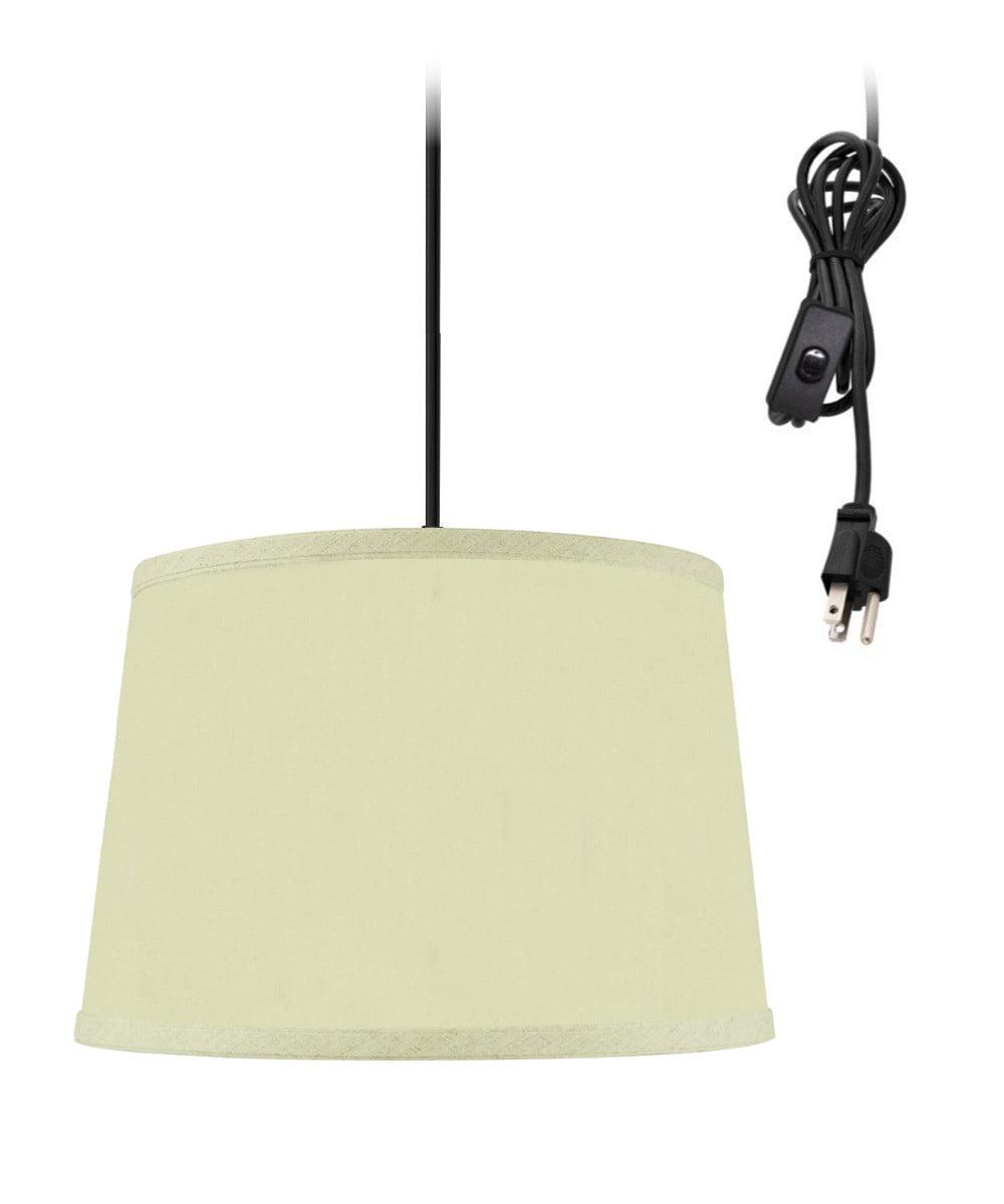 Egg Shell Shantung Fabric Drum Swag Pendant Light with 17' Black Cord