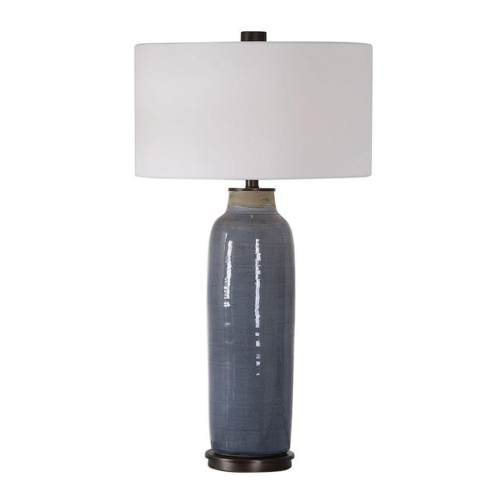 Slate Blue Glaze Ceramic Table Lamp with White Drum Shade