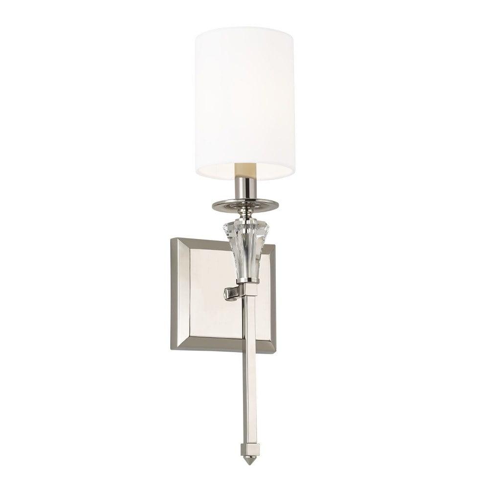 Laurent Polished Nickel 1-Light Sconce with White Fabric Shade