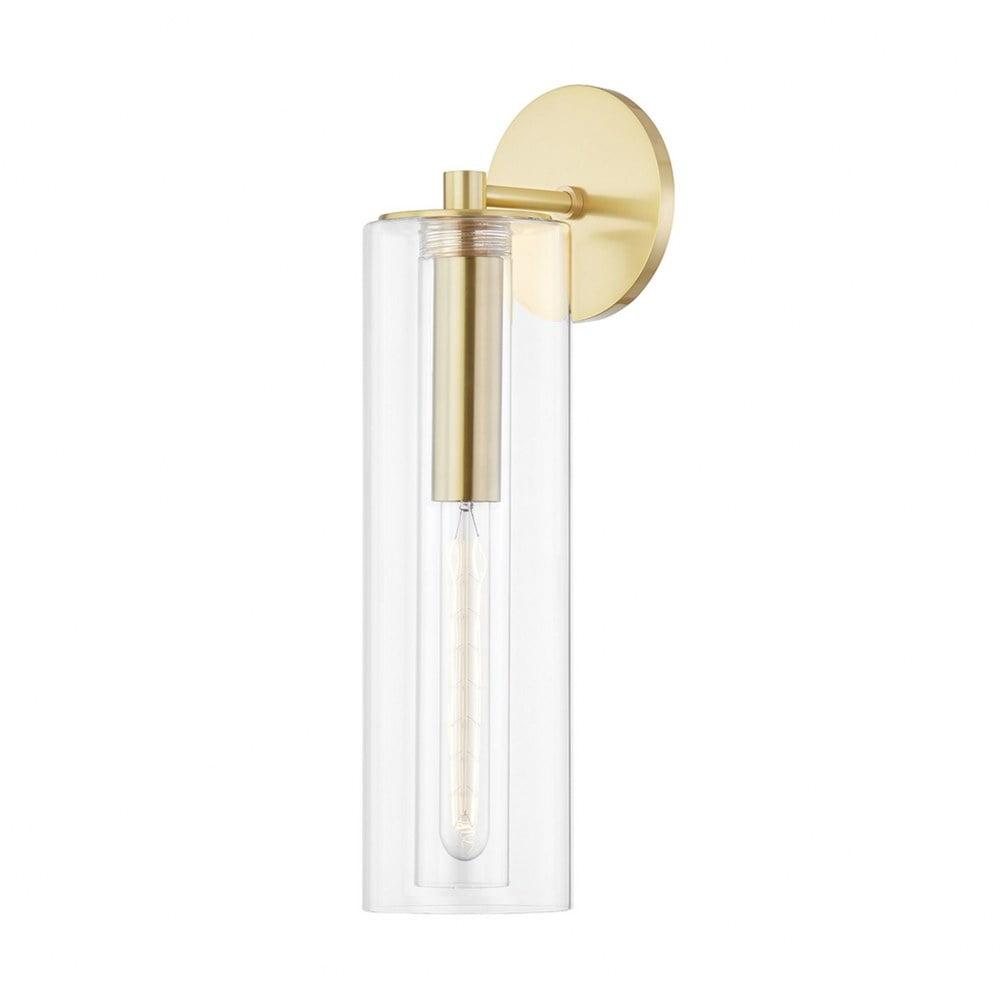 Elegant Aged Brass Cylinder Sconce with Clear Glass Shade