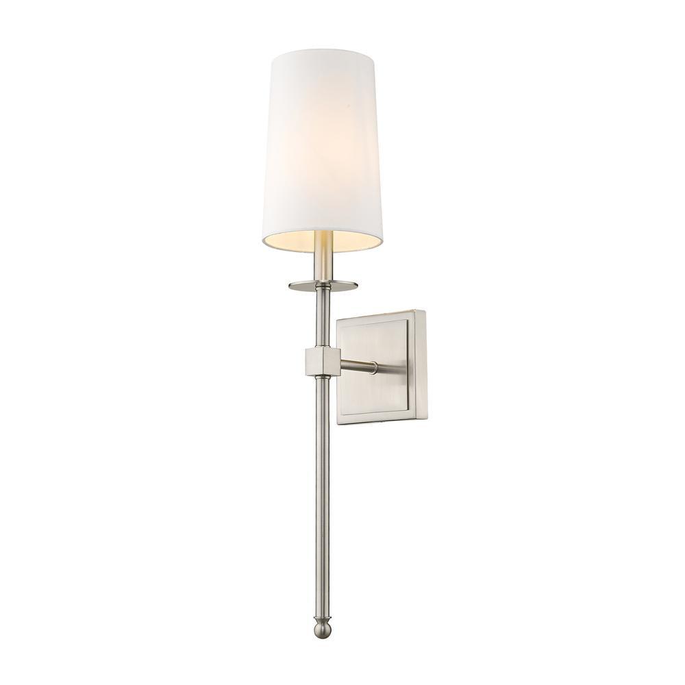 Brushed Nickel 26" Wall Sconce with White Fabric Shade