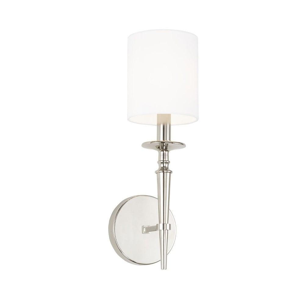 Elegant Polished Nickel 1-Light Wall Sconce with White Fabric Shade