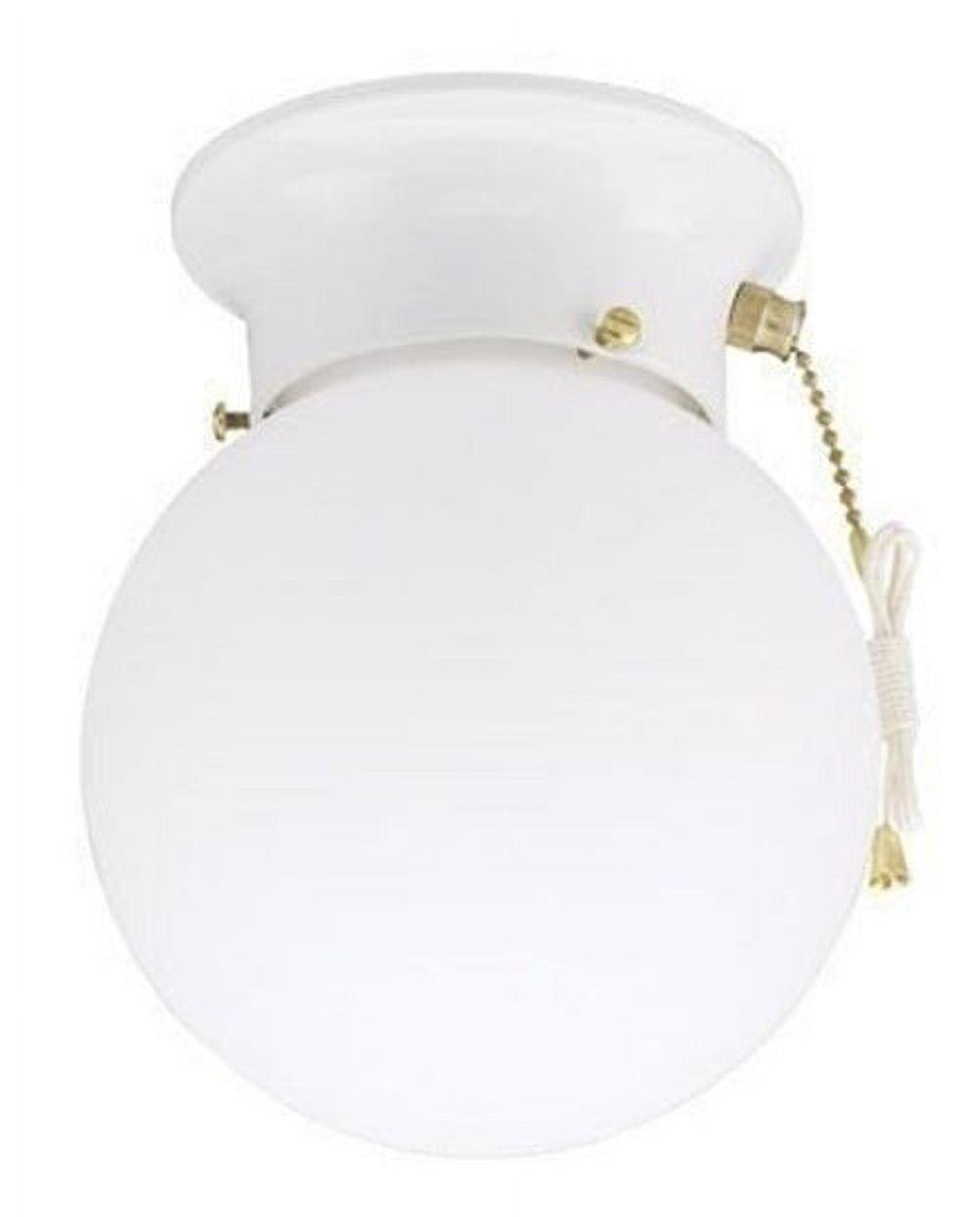 White Glass Globe Flush Mount Ceiling Fixture with Pull Chain