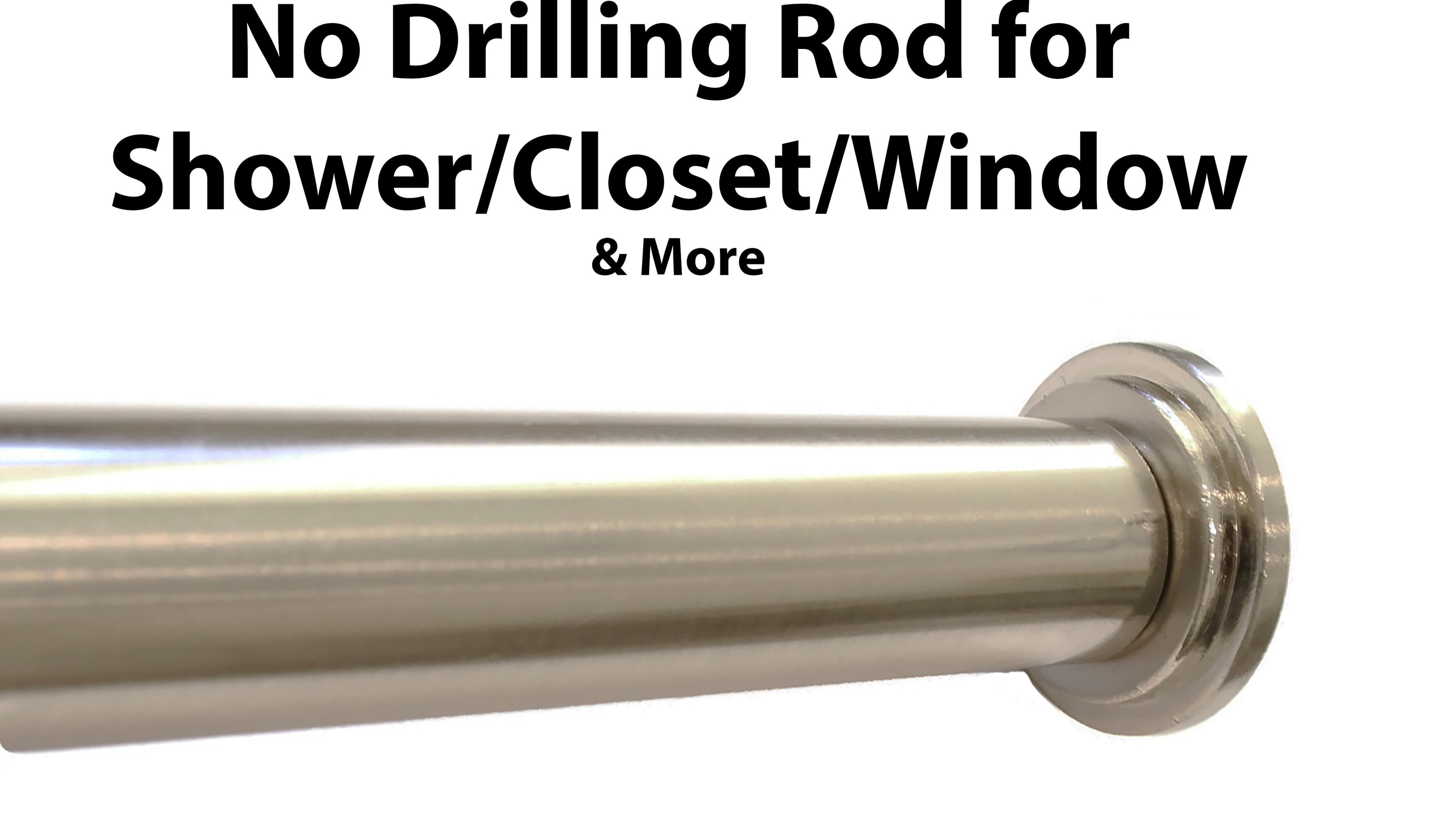 1" No Drilling Shower Closet Window Tension Rod, Heavy Duty, 42"-72", Brushed/Stainless Steel