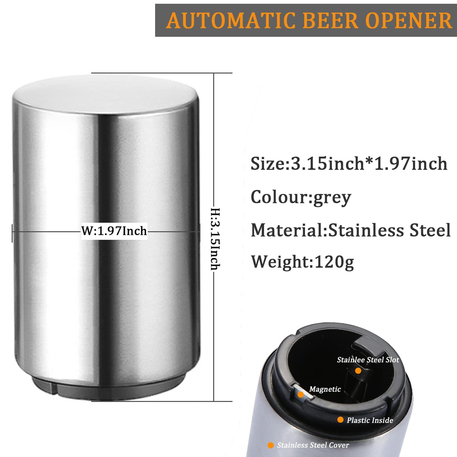 Automatic Magnetic Beer Bottle Opener, Stainless Steel Portable Pop the Top Wine Bottle Cap Catcher, Quick Open, No Damage Push Down Bartender Tools for Bar, Home, Kitchen, Party, Restaurant, Silver