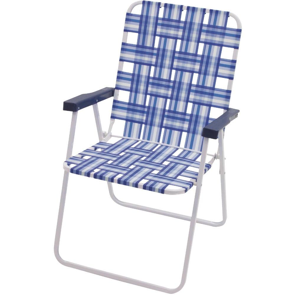 RIO Gear Camp and Go Portable Folding Web Chair For Camping, Beach, White Steel Frame, Blue Webbing