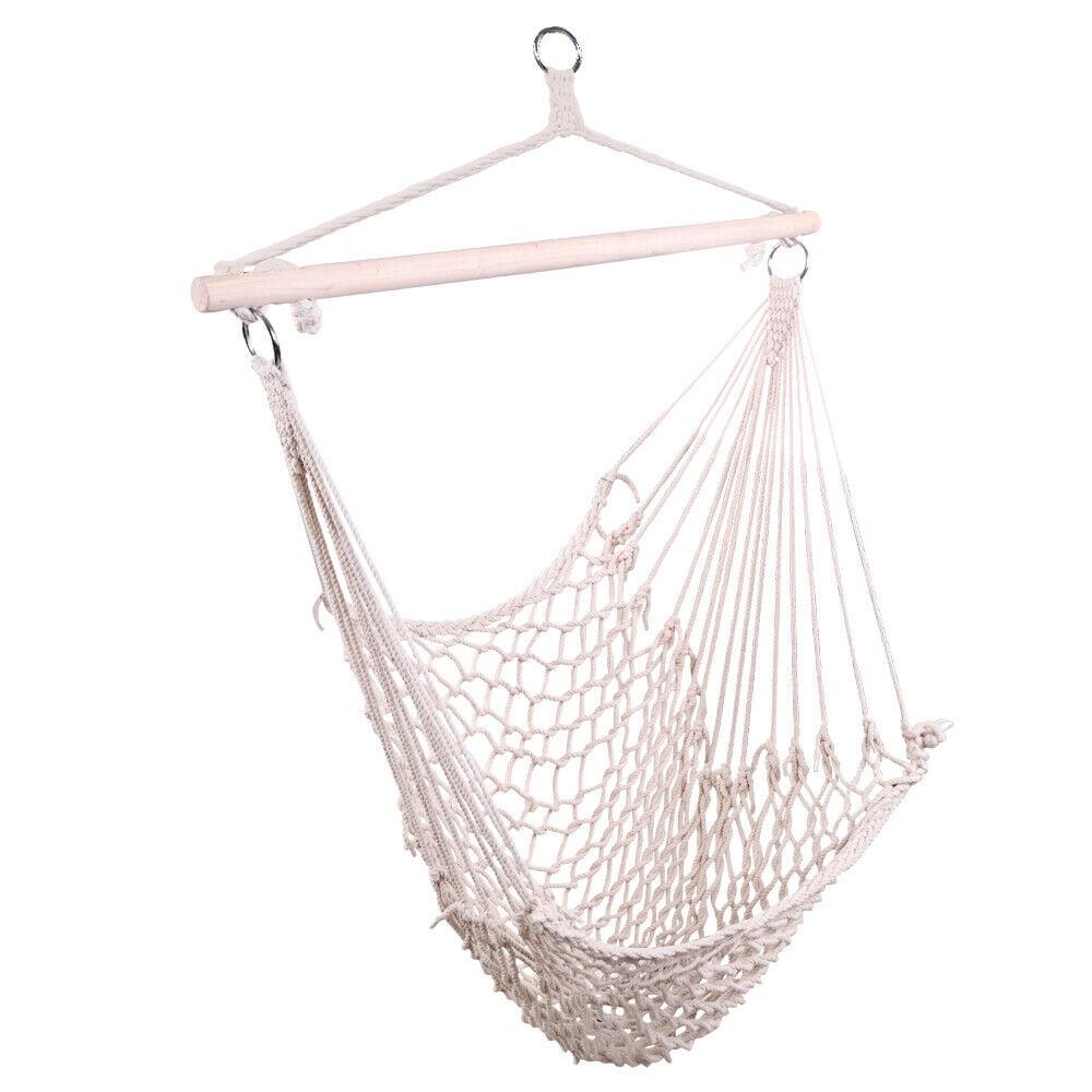 Beige Cotton Rope Hanging Hammock Chair with Wooden Stick