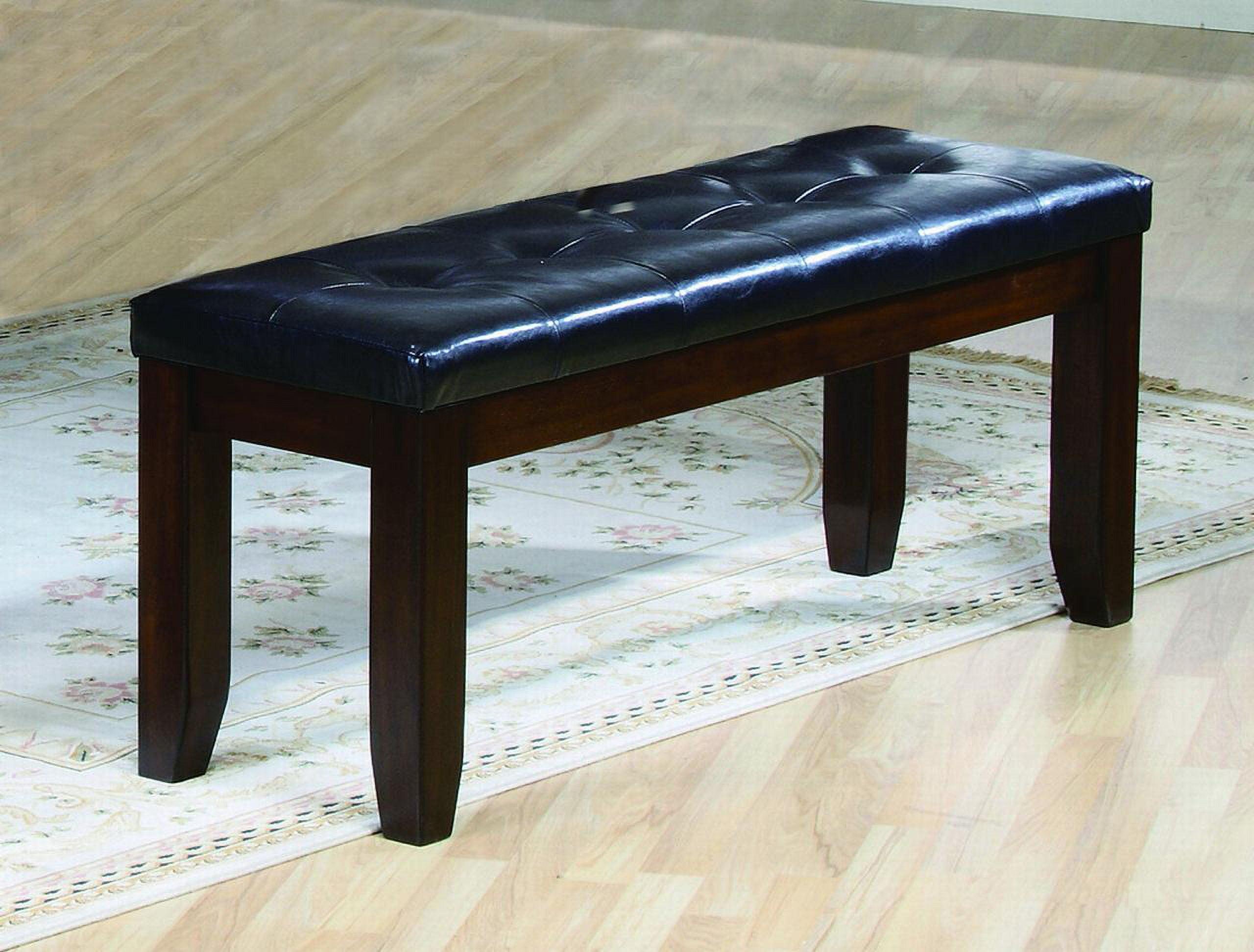 Black Faux Leather Tufted Bench with Dark Cherry Wood