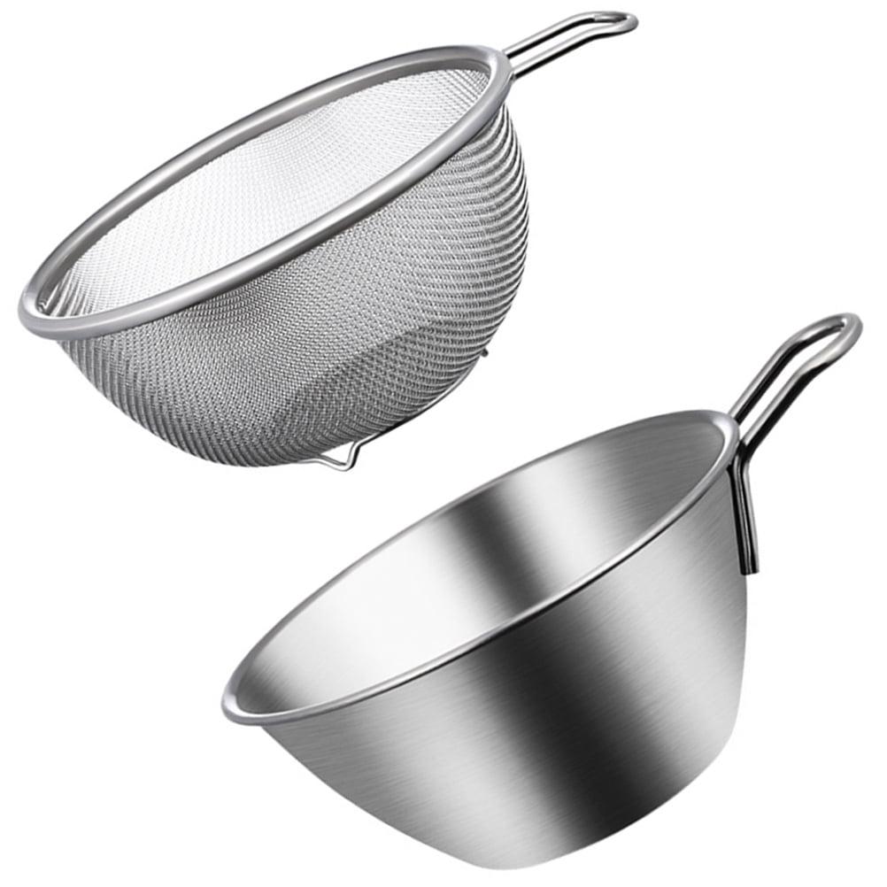 1 Set Colander with Bowl Fine Mesh Strainer Stainless Steel Strainer Kitchen Mixing Bowl Basin