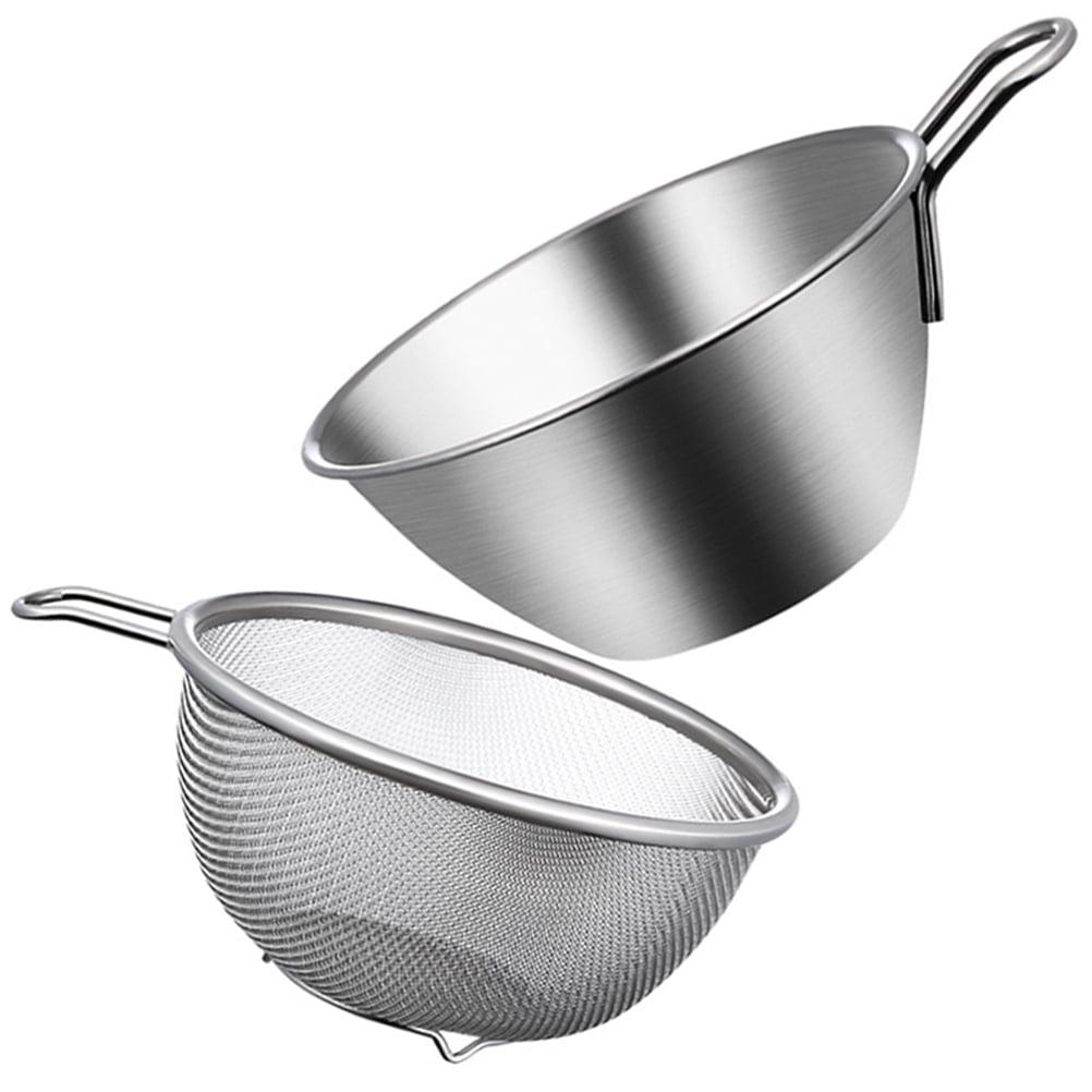 1 Set Colander with Bowl Fine Mesh Strainer Stainless Steel Strainer Kitchen Mixing Bowl Basin