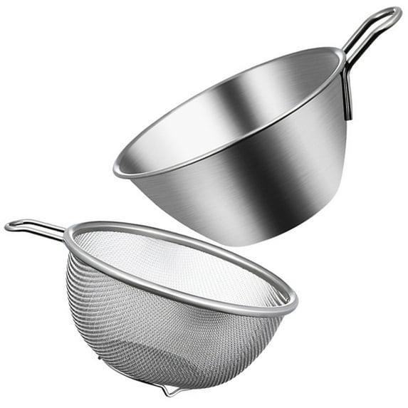 1 Set Colander with Bowl Fine Mesh Strainer Stainless Steel Strainer Kitchen Mixing Bowl Basin