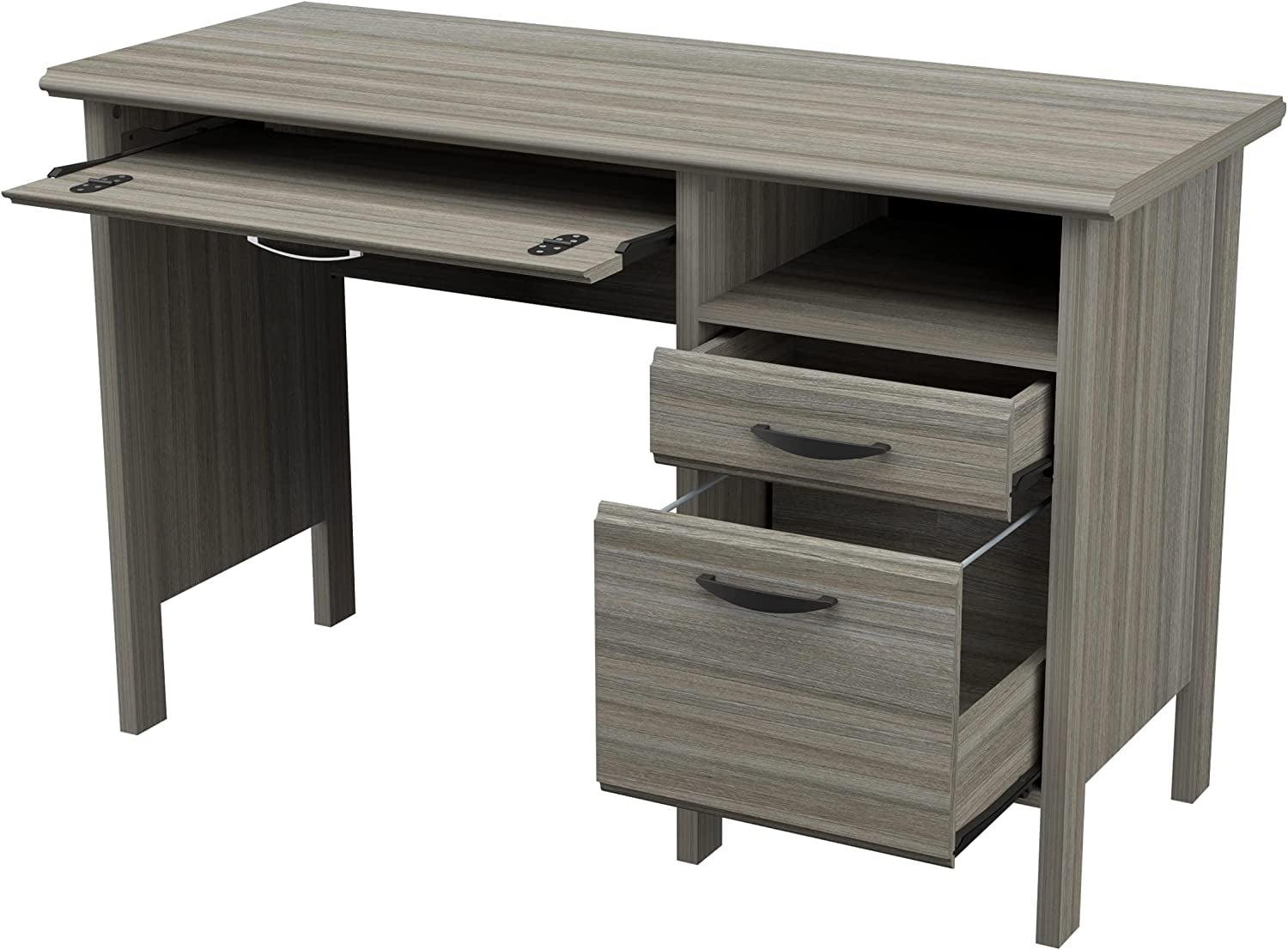 Smoke Oak Engineered Wood 64'' Desk with Keyboard Tray and File Cabinet