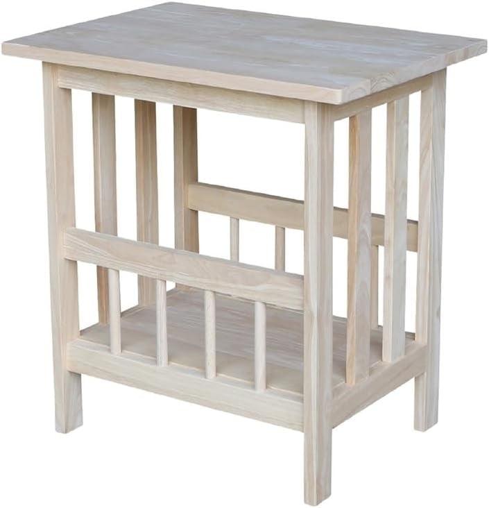 Mission Magazine End Table Unfinished - International Concepts: 22" Wide Hardwood Side Table with Storage Shelf